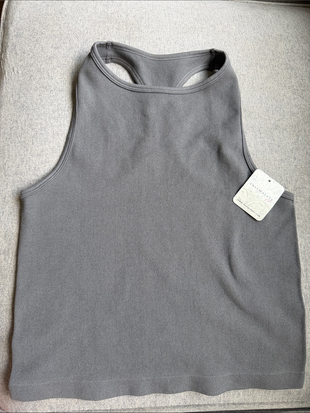 Free People Charcoal Ribbed High-Neck Cropped Tank M/L